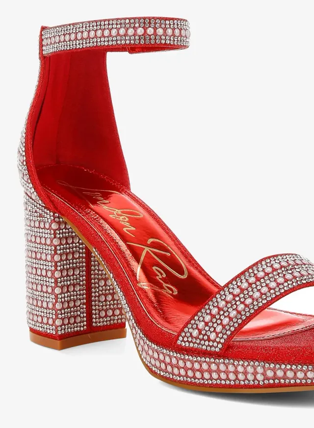 Rhinestones Pearl Embellished Sandals Blue – image 5