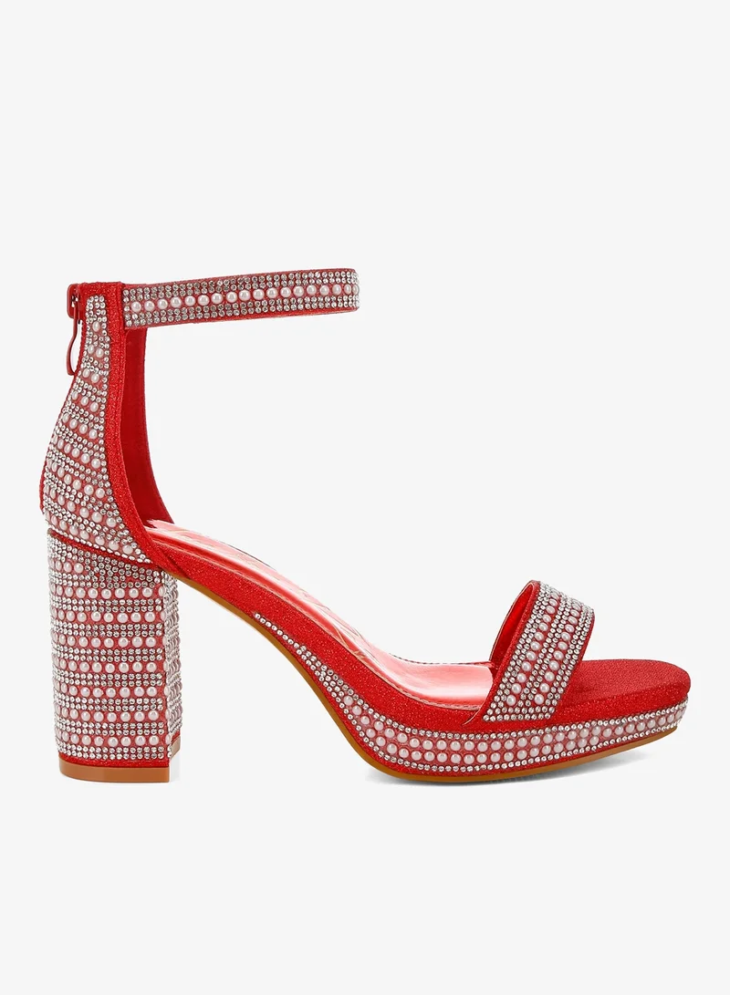 Rhinestones Pearl Embellished Sandals Blue
