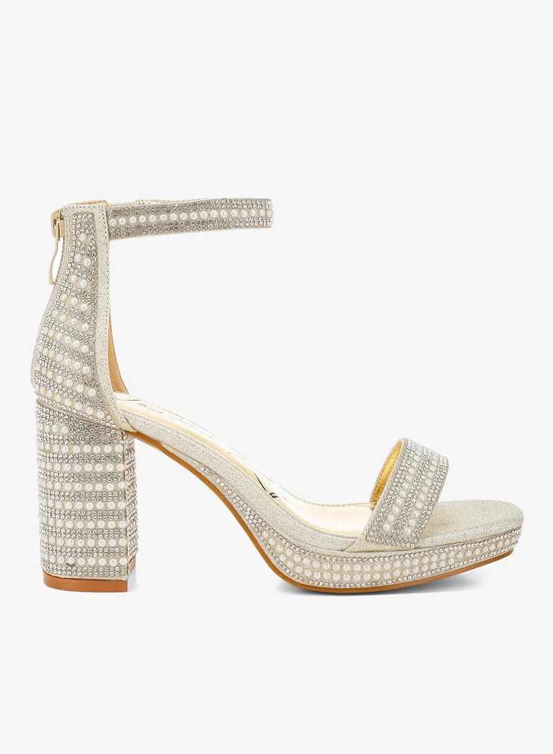 Rhinestones Pearl Embellished Sandals Blue