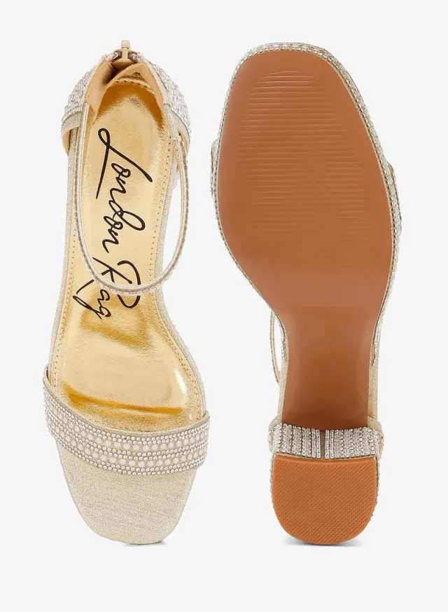Rhinestones Pearl Embellished Sandals Blue – image 4
