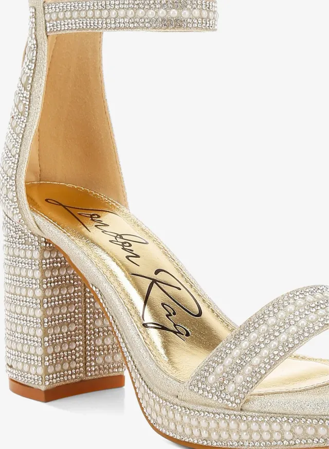 Rhinestones Pearl Embellished Sandals Blue – image 5