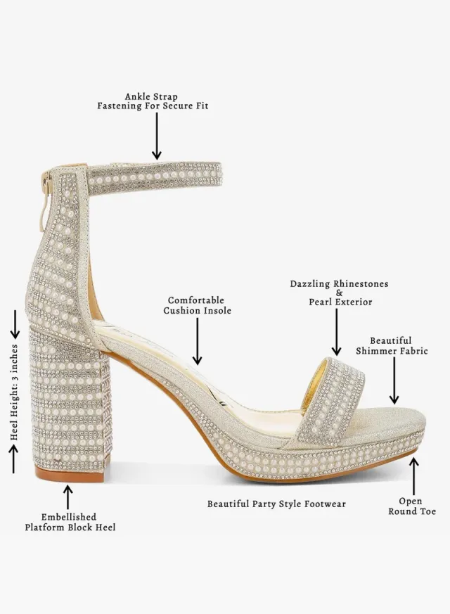 Rhinestones Pearl Embellished Sandals Blue – image 6