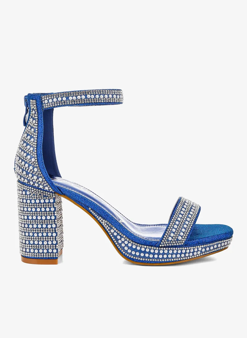 Rhinestones Pearl Embellished Sandals Blue