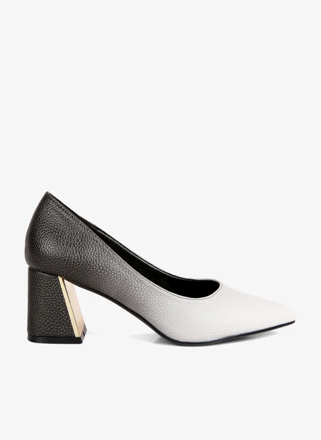 Metallic Block Heel Pumps Red & White
