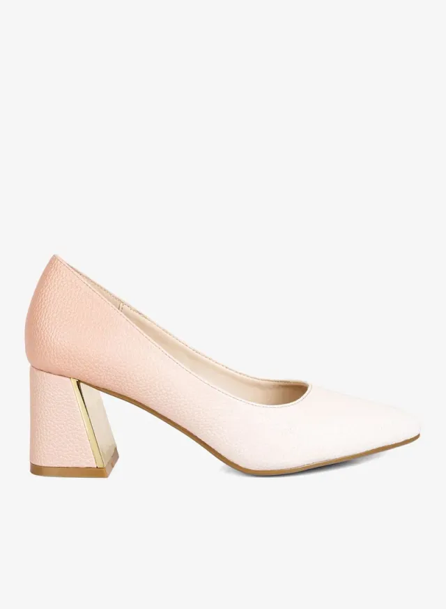 Metallic Block Heel Pumps Red & White
