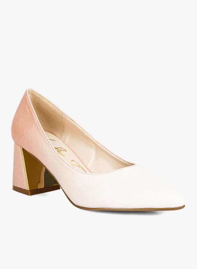 Metallic Block Heel Pumps Red & White – image 2