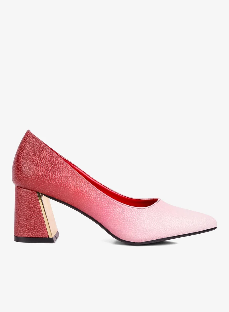 Metallic Block Heel Pumps Red & White