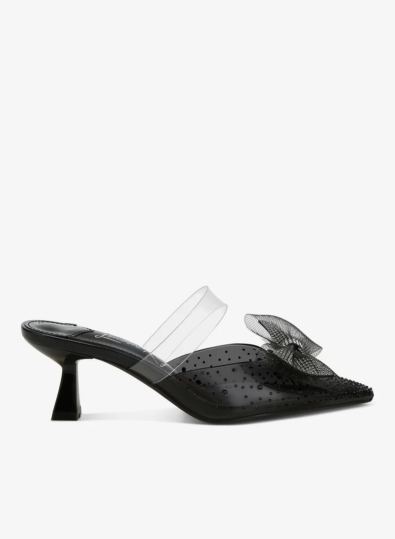 Embellished Bow Kitten Heels Black