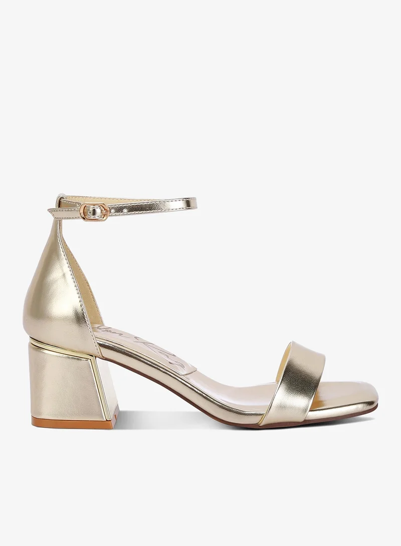 Metallic Block Heel Sandals Gold