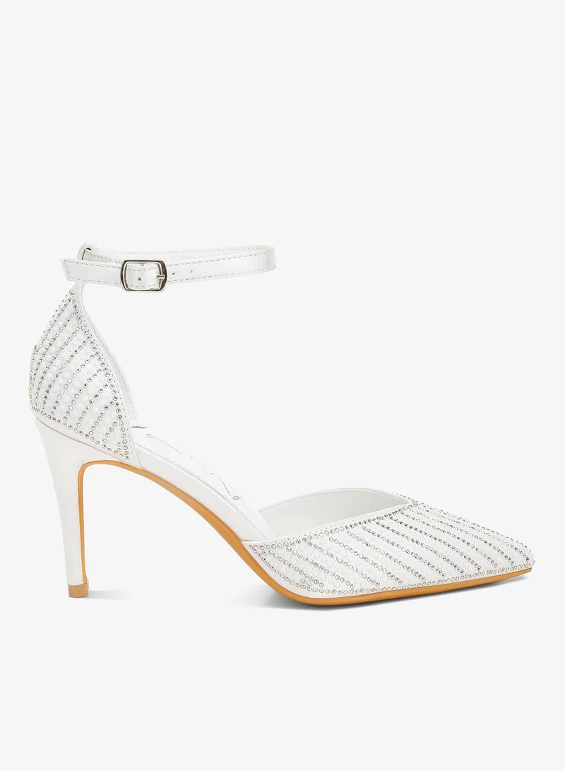 Pearls & Sequins Stiletto Sandals Gold