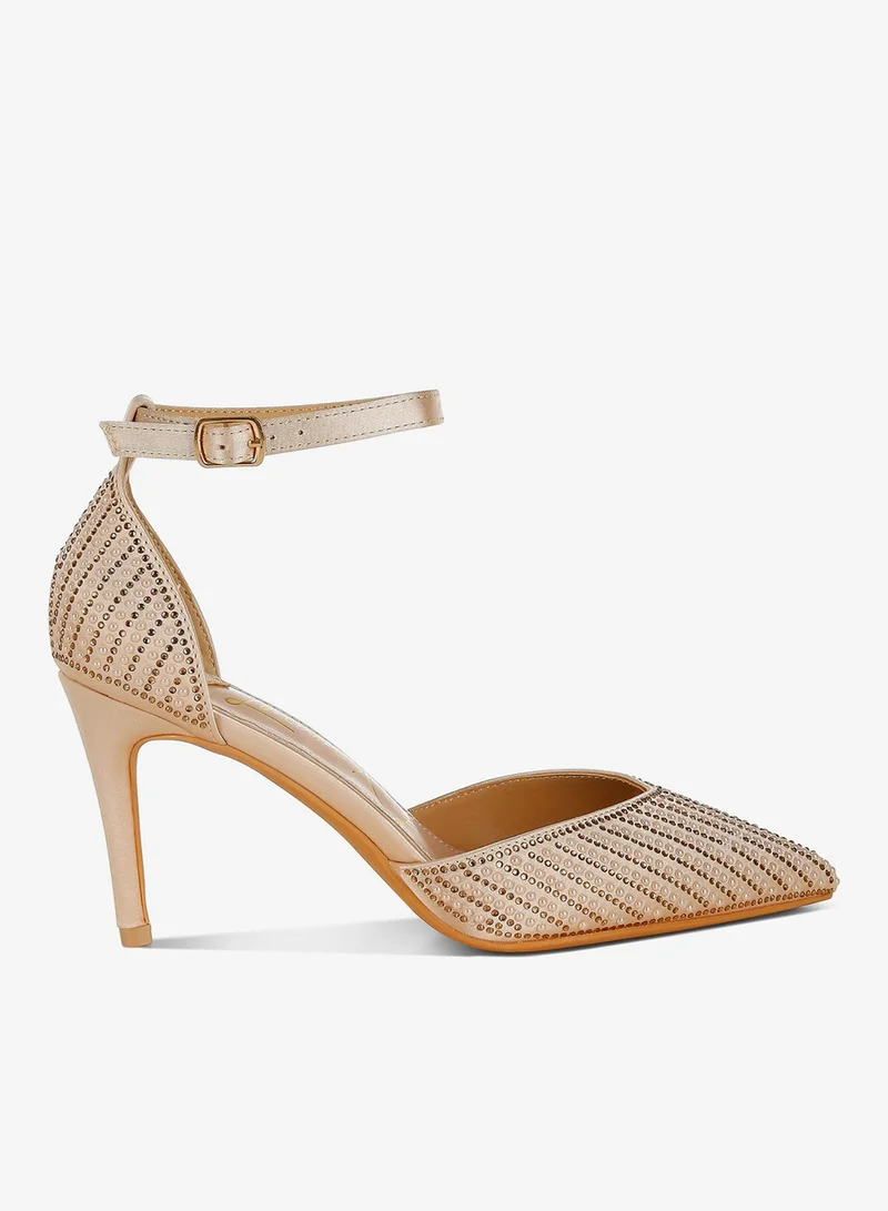 Pearls & Sequins Stiletto Sandals Gold