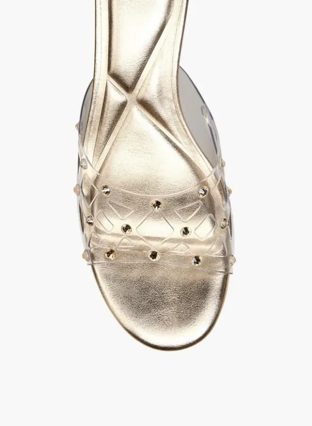 Women's Gold Slip-On Studded Kitten Heel Sandals – image 4