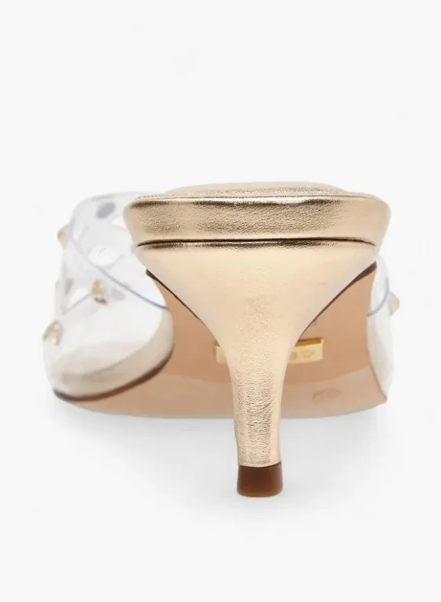 Women's Gold Slip-On Studded Kitten Heel Sandals – image 5