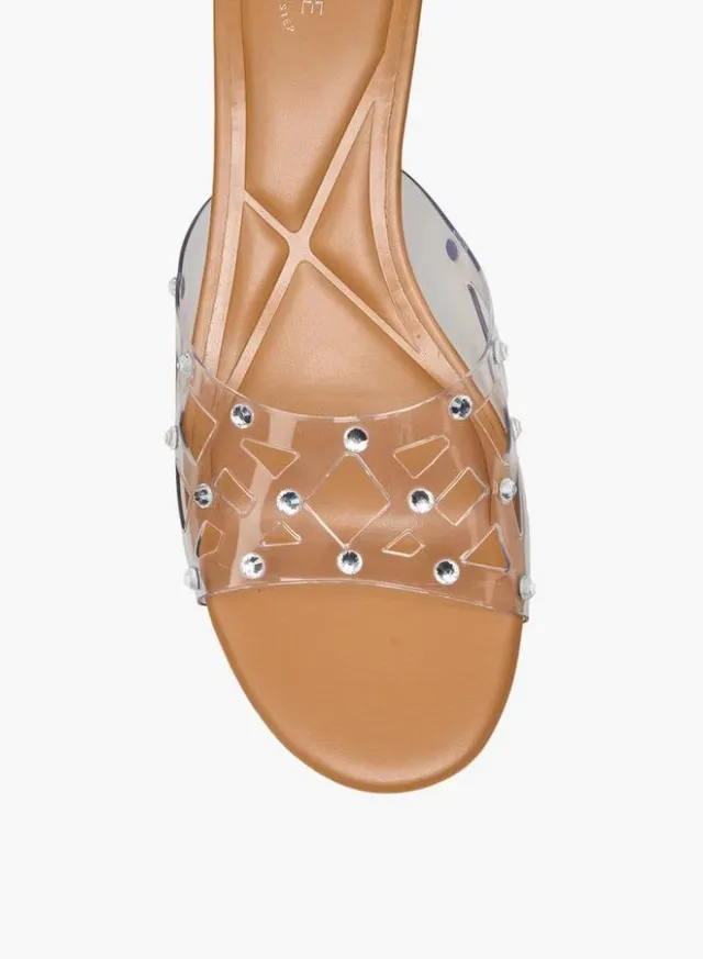 Women's Gold Slip-On Studded Kitten Heel Sandals – image 4