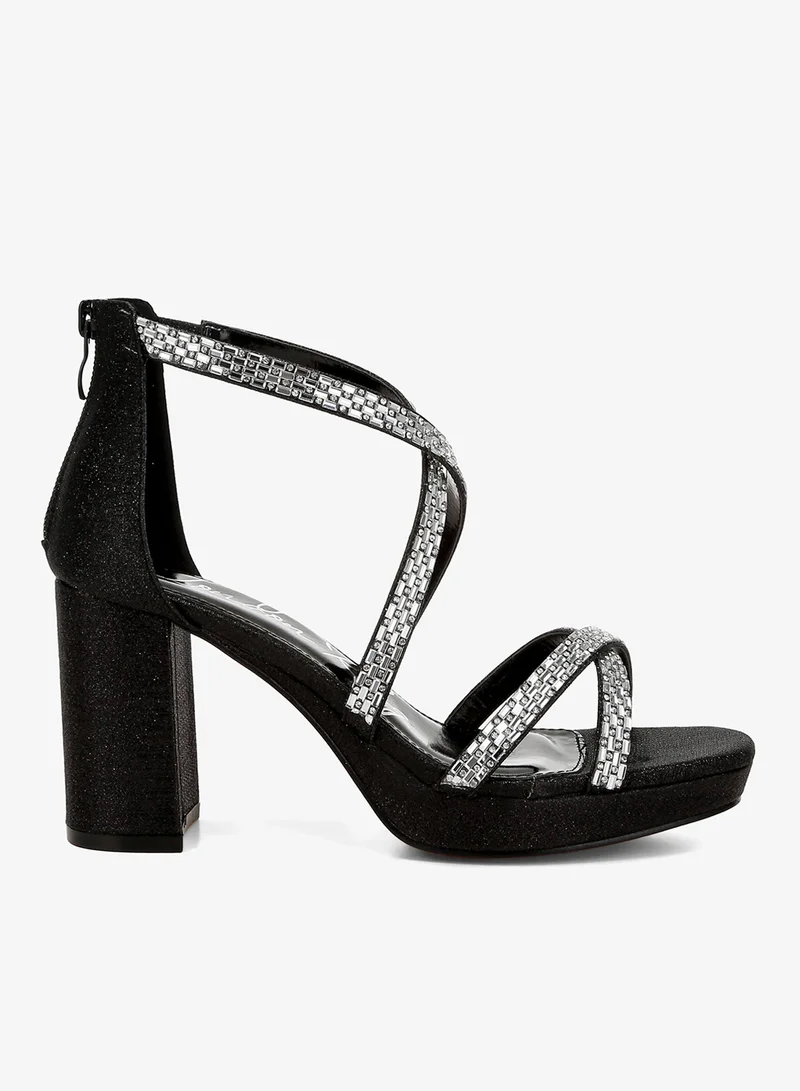 Rhinestone Strappy Sandals Black