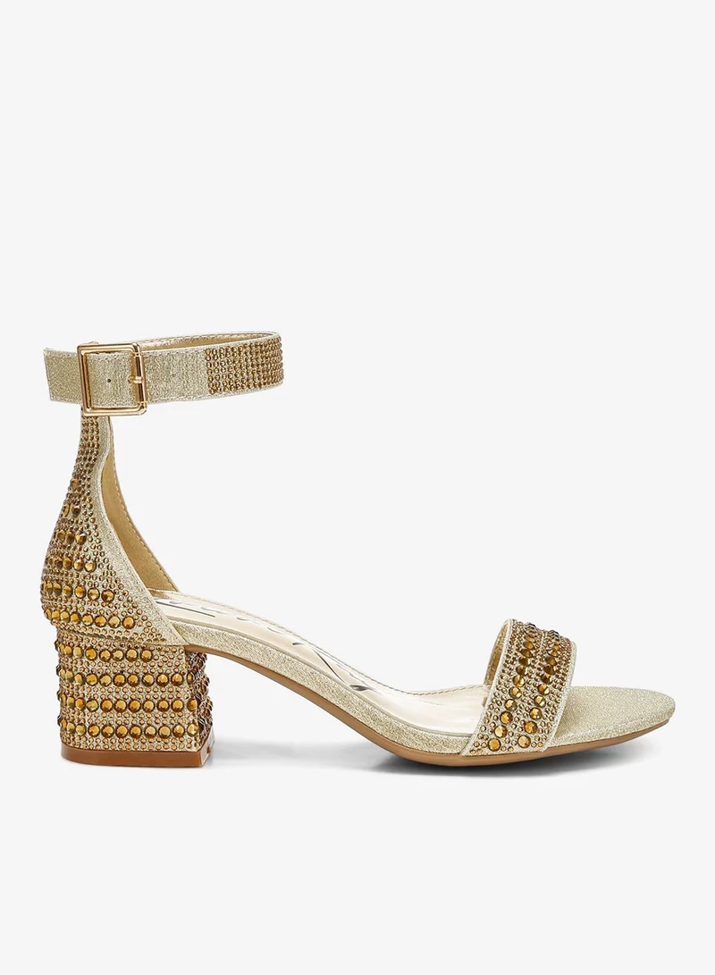 Rhinestone Embellished Block Sandals, White