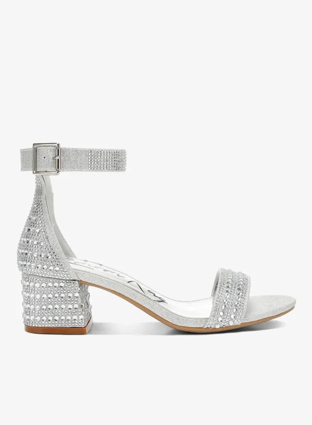 Rhinestone Embellished Block Sandals, White