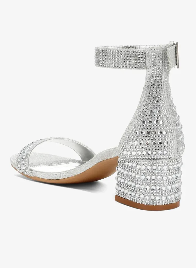 Rhinestone Embellished Block Sandals, White – image 3