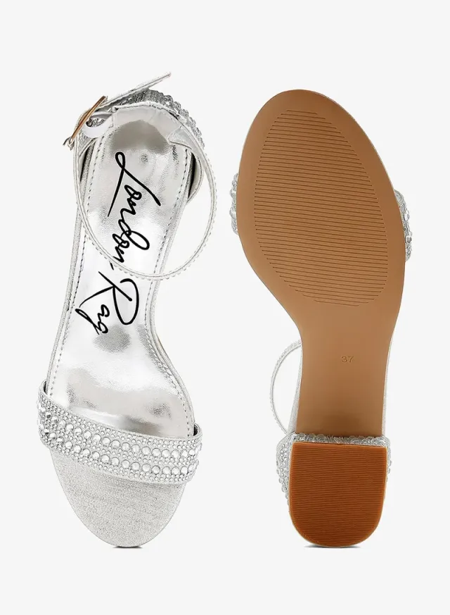 Rhinestone Embellished Block Sandals, White – image 4