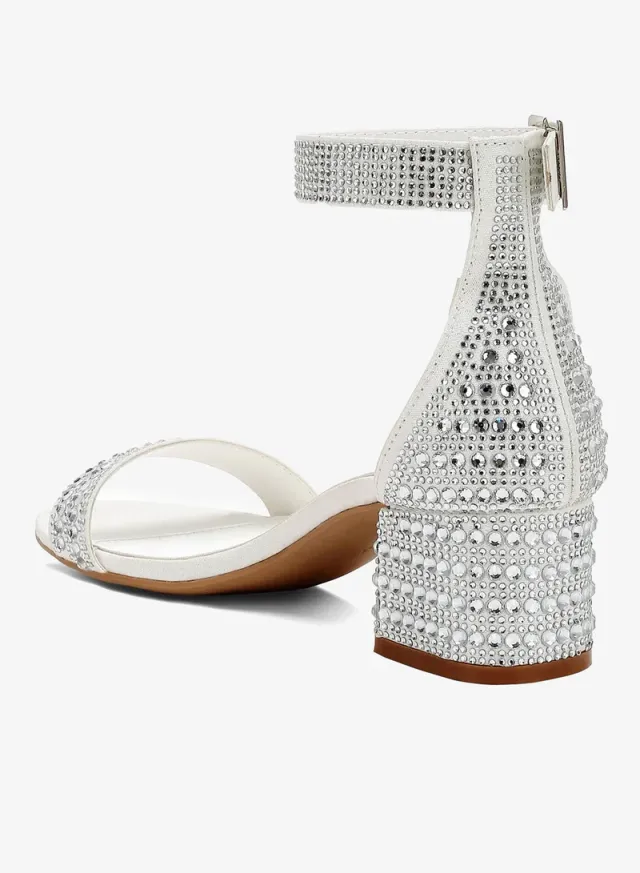 Rhinestone Embellished Block Sandals, White – image 3