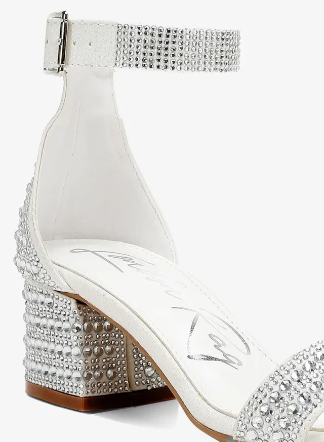 Rhinestone Embellished Block Sandals, White – image 5