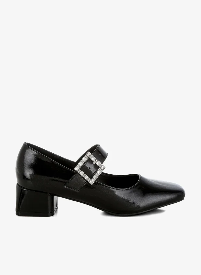 Metallic Diamante Brooch Mary Jane Pumps Gold