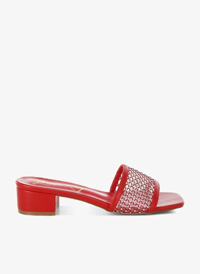 Women's Rhinestone Studded Slip-On Heels Blue