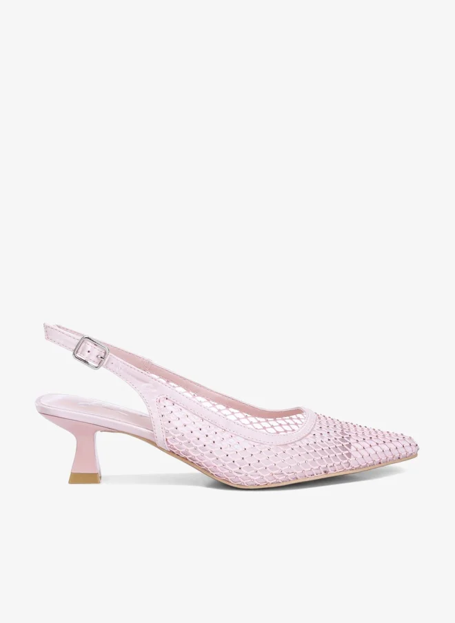 Rhinestone Slingback Mules Pink