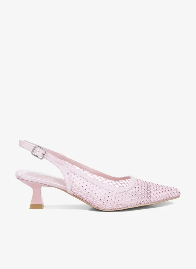 Rhinestone Slingback Mules Pink