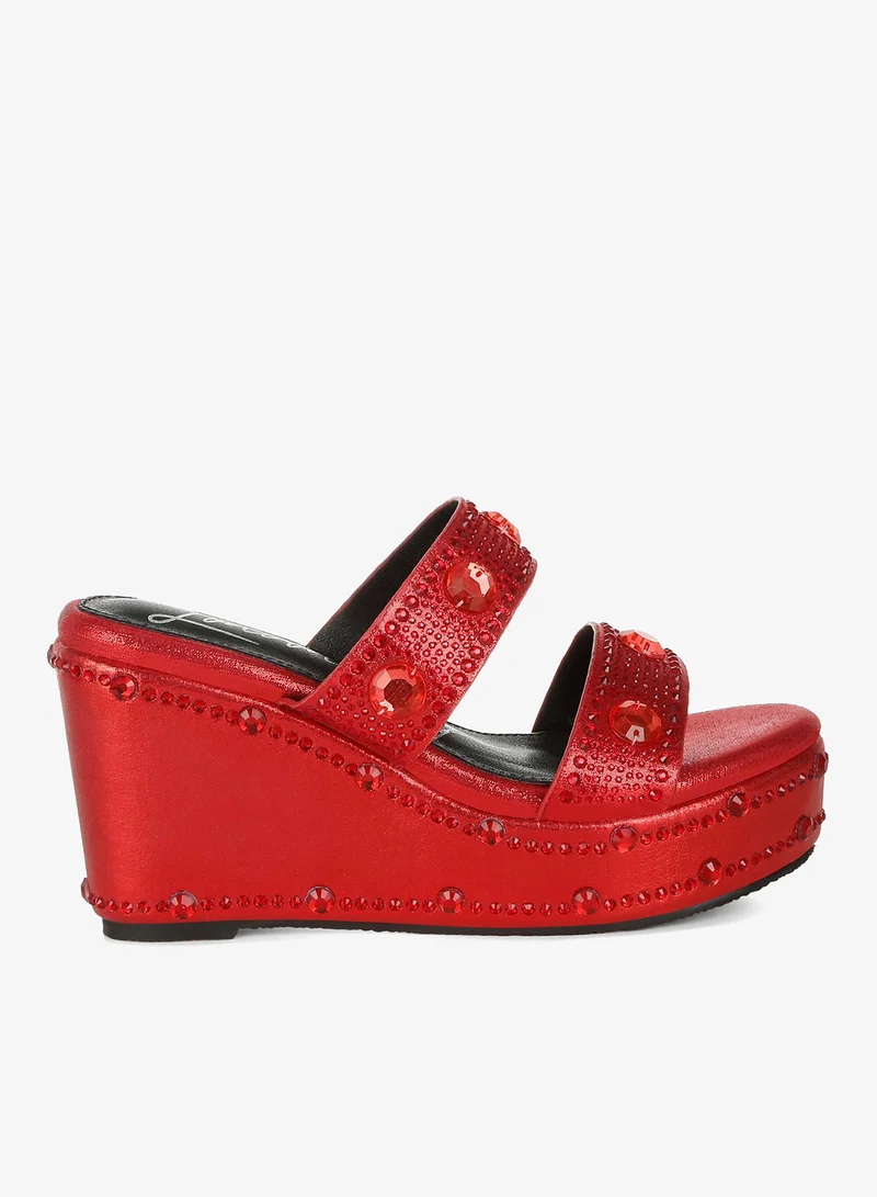 Rhinestone Wedge Sandals Red