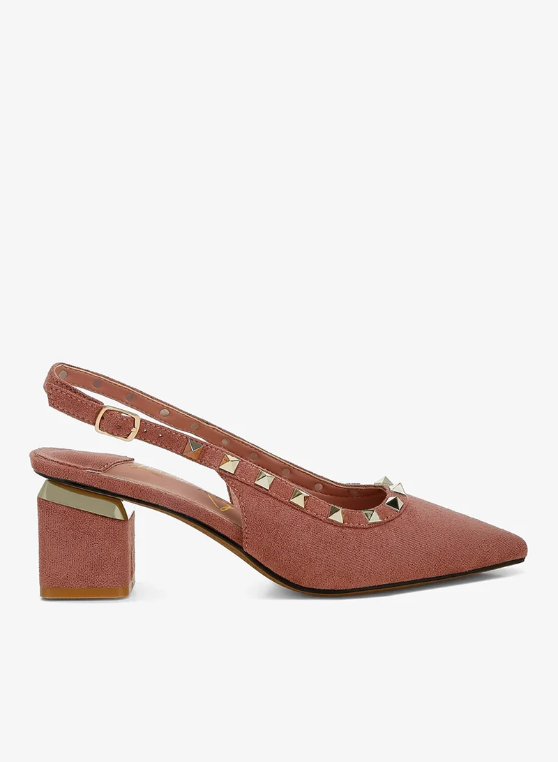 Stud Embellished Microfiber Sandals Brown