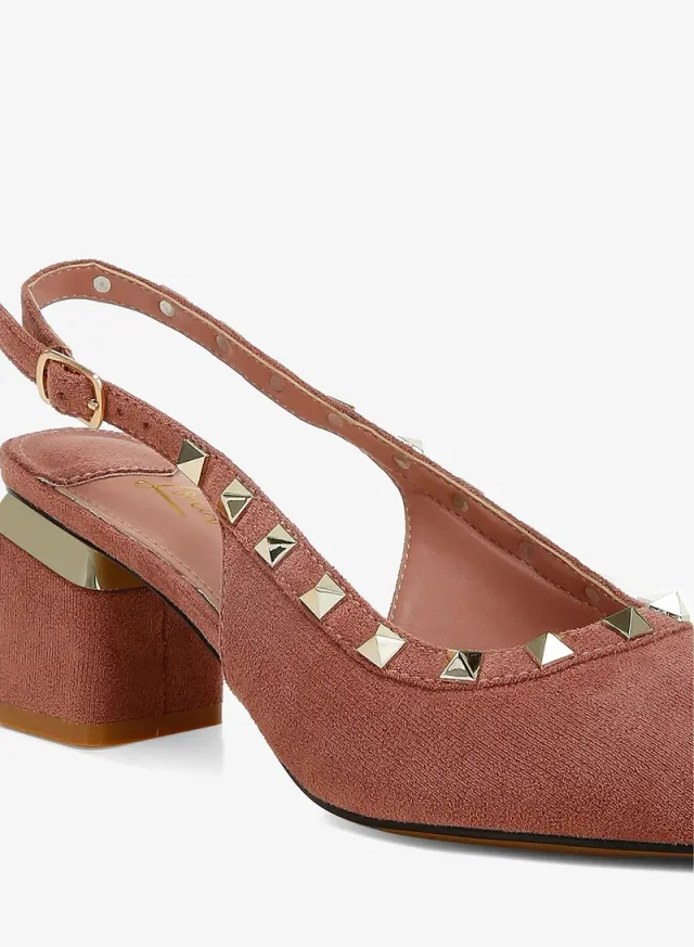 Stud Embellished Microfiber Sandals Brown – image 5
