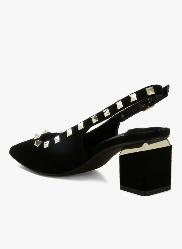 Stud Embellished Microfiber Sandals Brown – image 3
