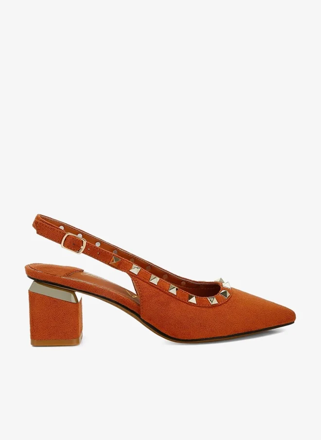 Stud Embellished Microfiber Sandals Brown