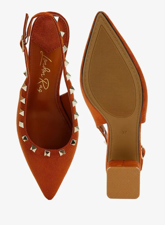 Stud Embellished Microfiber Sandals Brown – image 4