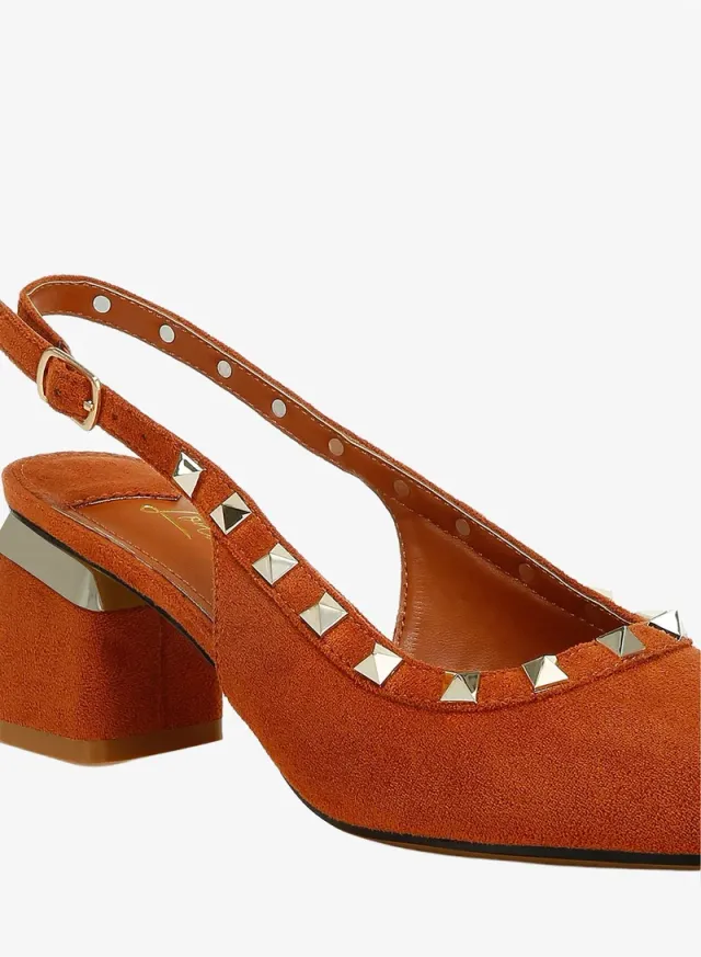 Stud Embellished Microfiber Sandals Brown – image 5
