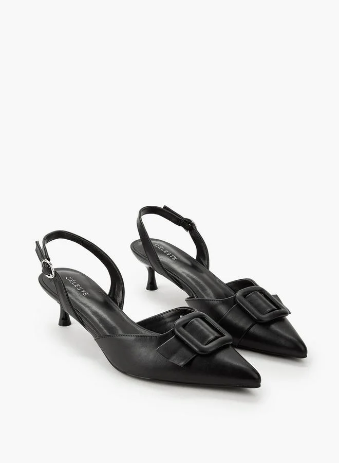 Women's Buckle Pointed Toe Kitten Heel Shoes