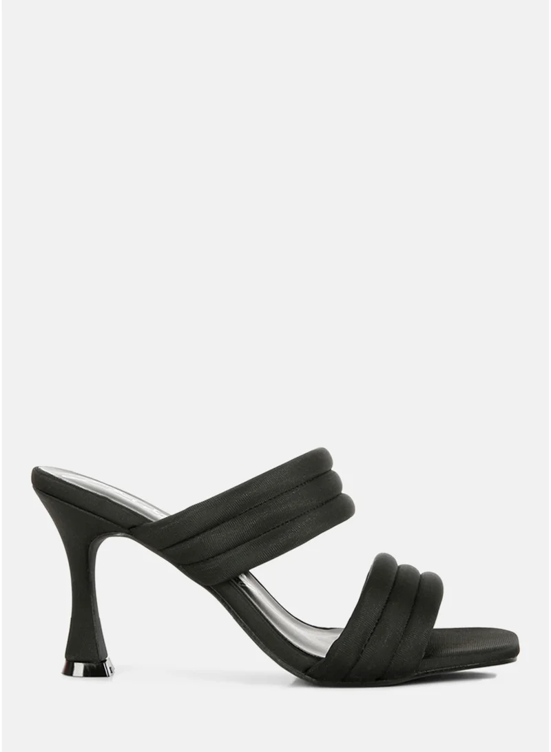Quilted Straps Spool Heeled Sandals Black