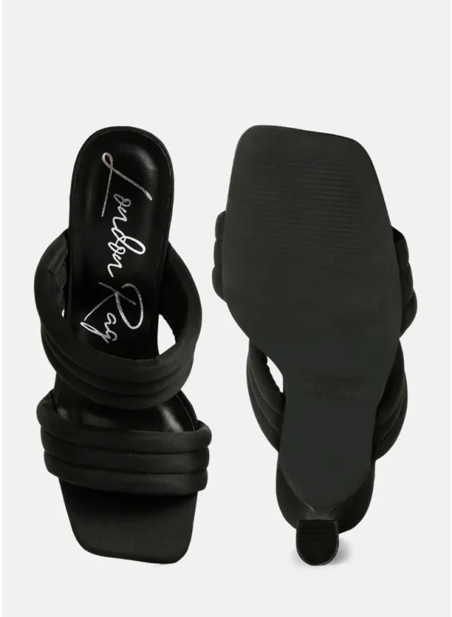Quilted Straps Spool Heeled Sandals Black – image 4