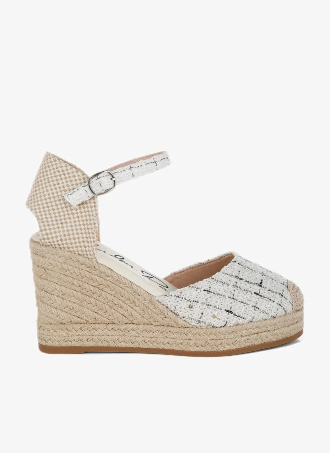 Tweed Round Toe Woven Wedges Pink
