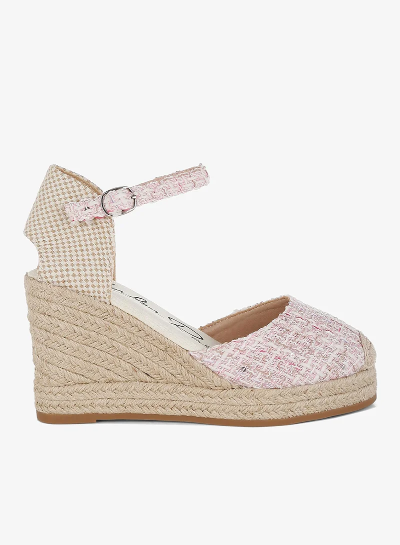 Tweed Round Toe Woven Wedges Pink