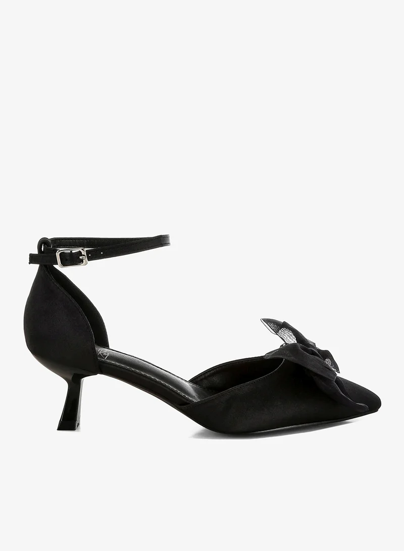 Bow Satin Sandals Black