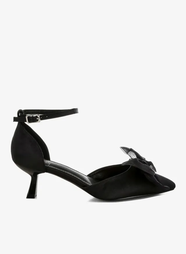 Bow Satin Sandals Black