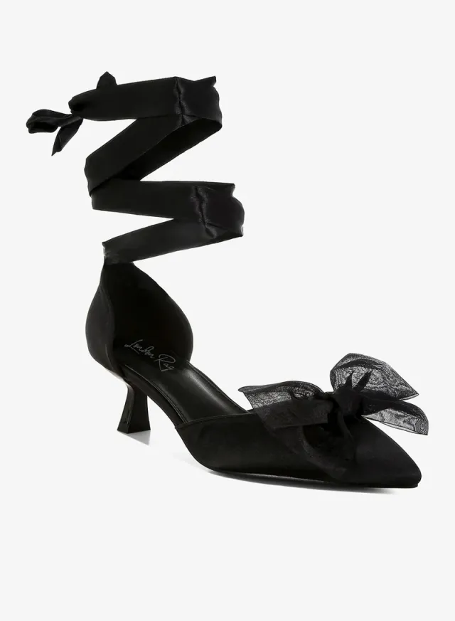 Bow Satin Sandals Black – image 2