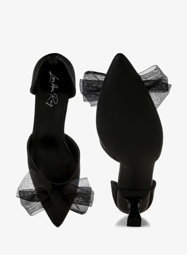Bow Satin Sandals Black – image 4
