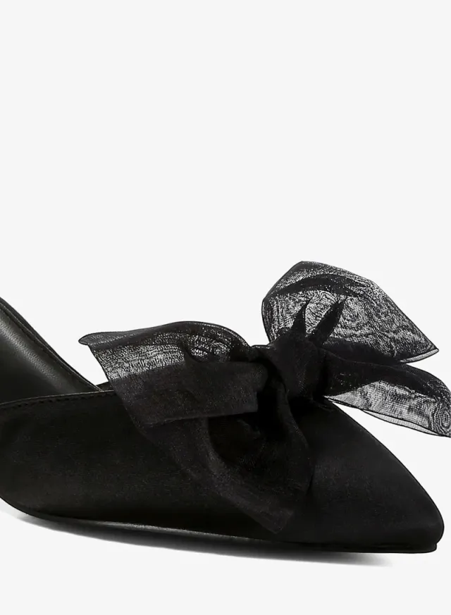 Bow Satin Sandals Black – image 5