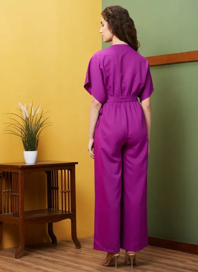 Pink Kimono Sleeve Jumpsuit with Belted Waist for Women – image 4