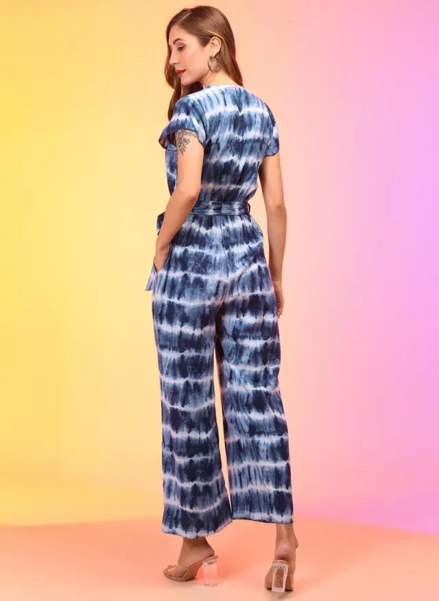 Women's Black V-Neck Belted Jumpsuit with Tie-Waist and Pockets – image 4