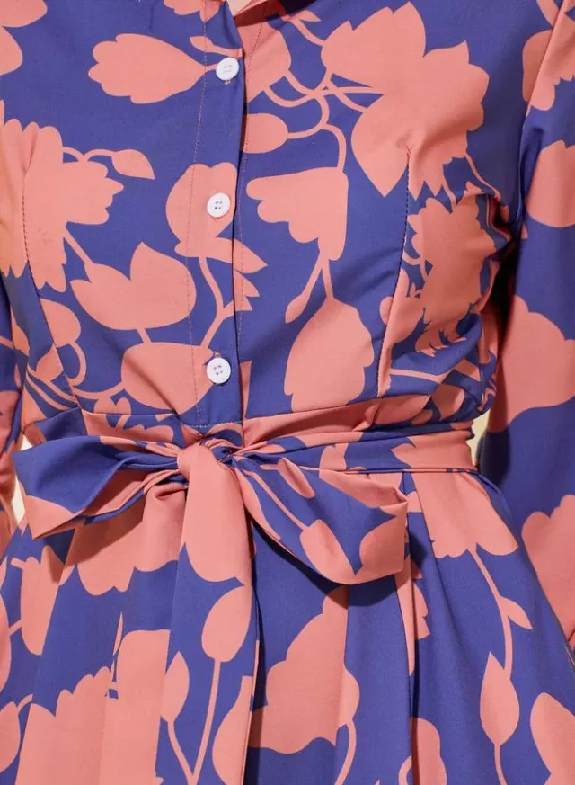 Floral Print Midi Shirt Dress, Blue – image 4