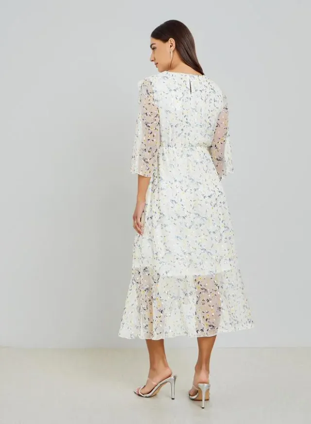 Puff Sleeve A-Line Midi Dress Brown – image 5
